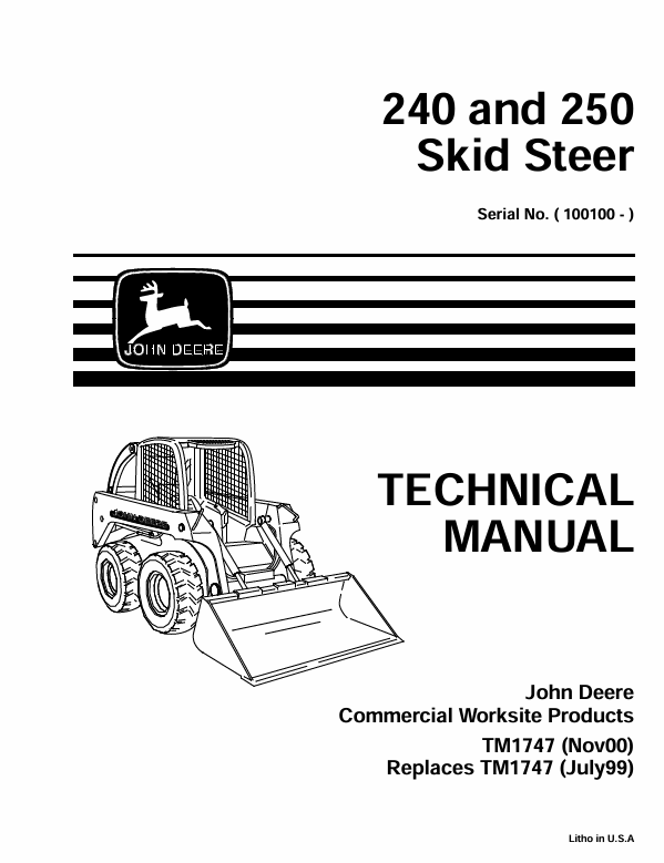 JOHN DEERE 240 AND 250 SKID STEER TECHNICAL MANUAL TM1747