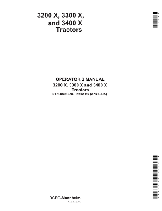 JOHN DEERE 3200X, 3300X, 3400X TRACTOR OPERATOR MANUAL RT6005012387