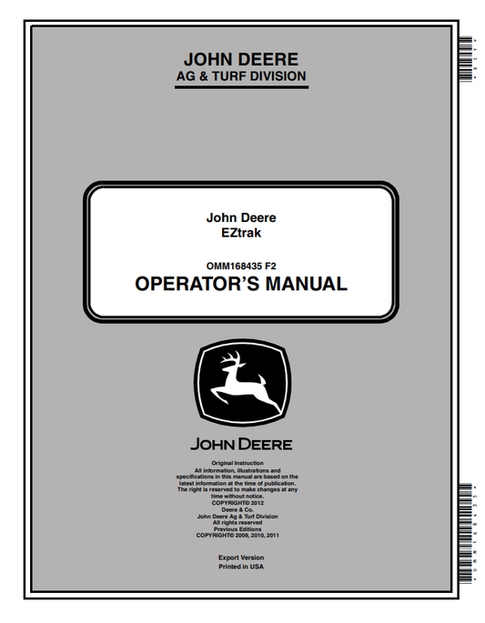 JOHN DEERE Z225, Z425, Z645 EZTRAK OPERATOR MANUAL OMM168435