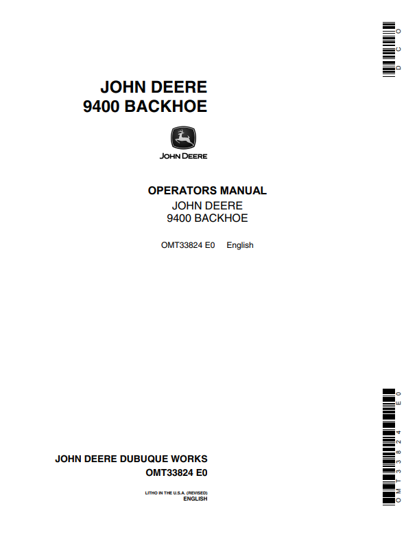 JOHN DEERE 9400 BACKHOE OPERATOR MANUAL OMT33824