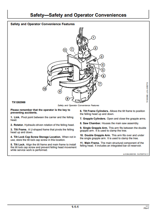 JOHN DEERE FL100 DIRECTIONAL FELLING HEAD OPERATOR MANUAL OMT435602X019