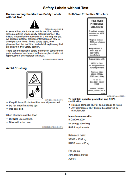 JOHN DEERE X950R TRACTOR OPERATOR MANUAL OMUC17708