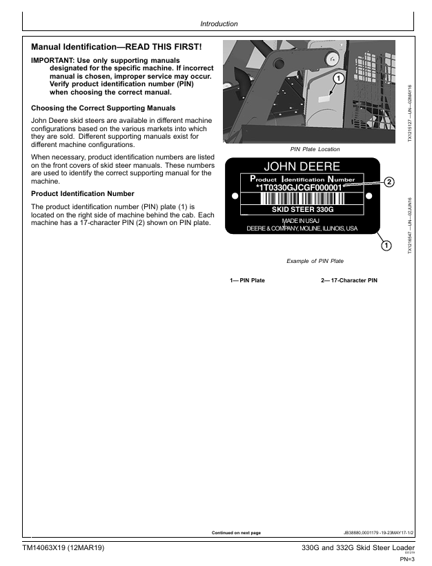JOHN DEERE 330G, 332G SKID STEER LOADER SERVICE REPAIR MANUAL TM14063X19