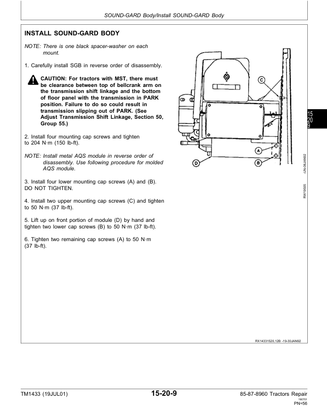 JOHN DEERE 8560, 8760 AND 8960 TRACTOR REPAIR MANUAL TM1433