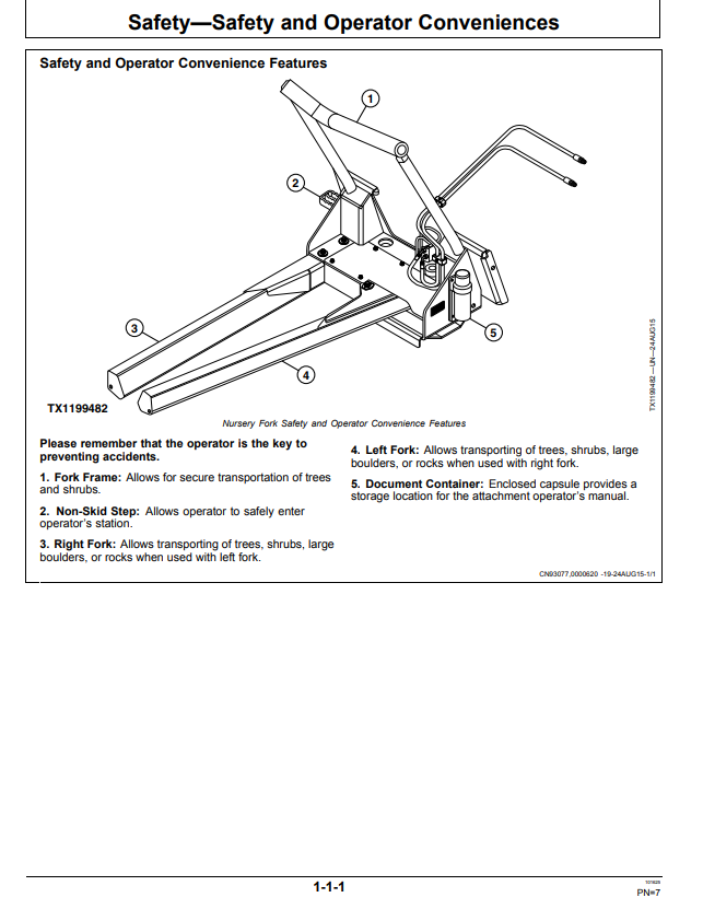 JOHN DEERE NF44 NURSERY FORK OPERATOR MANUAL OMT370636X19