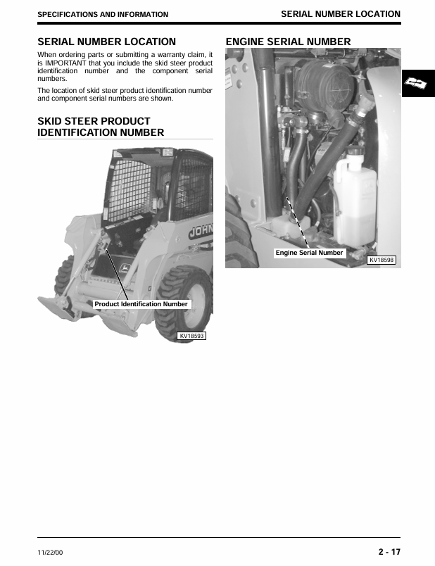 JOHN DEERE 240 AND 250 SKID STEER TECHNICAL MANUAL TM1747