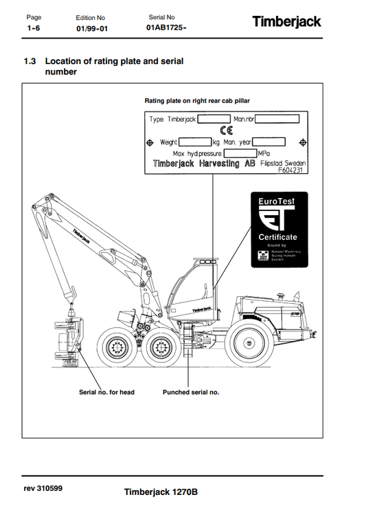 JOHN DEERE 1270B TIMBERJACK OPERATOR AND MAINTENANCE MANUAL F056423