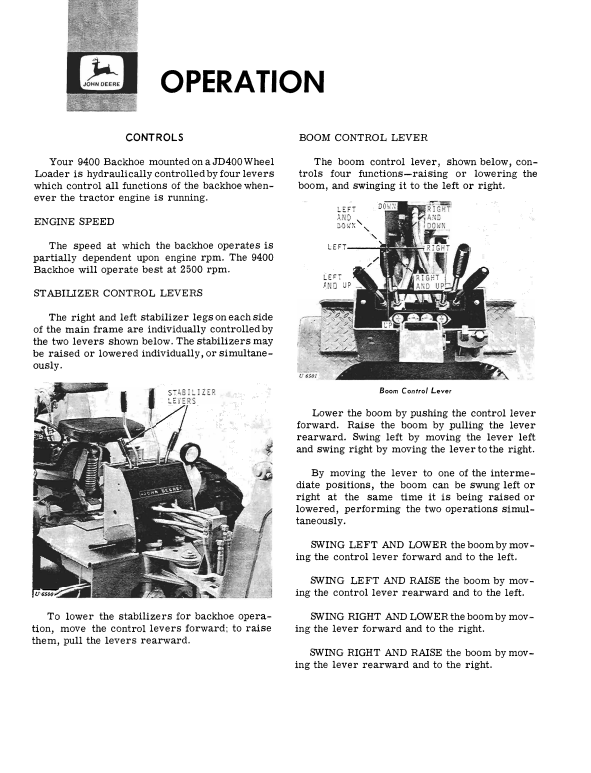 JOHN DEERE 9400 BACKHOE OPERATOR MANUAL OMT33824