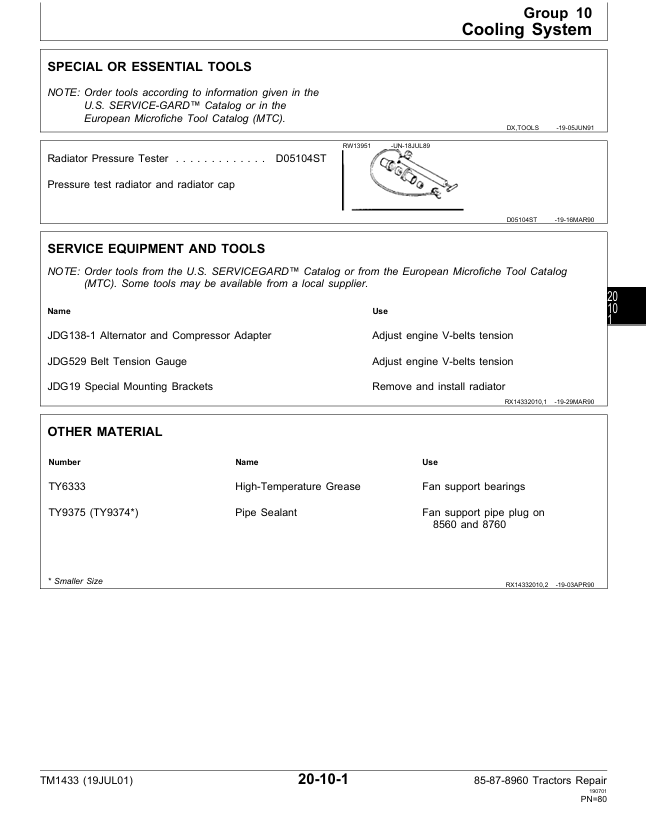 JOHN DEERE 8560, 8760 AND 8960 TRACTOR REPAIR MANUAL TM1433