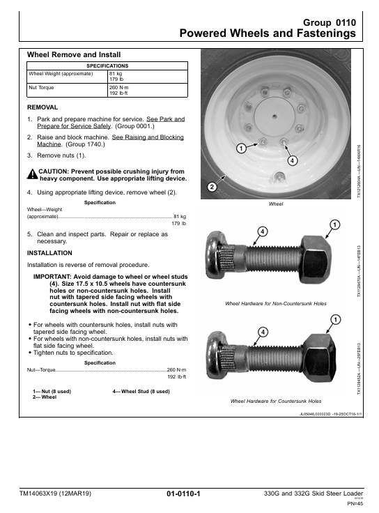 JOHN DEERE 330G, 332G SKID STEER LOADER SERVICE REPAIR MANUAL TM14063X19