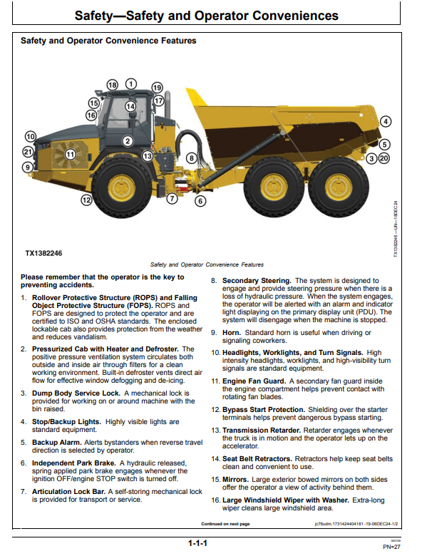 JOHN DEERE 410 P AND 460 P ARTICULATED DUMP TRUCK OPERATOR MANUAL OMT491083X019