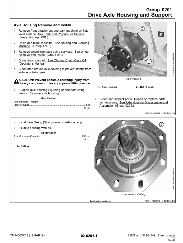 JOHN DEERE 330G, 332G SKID STEER LOADER SERVICE REPAIR MANUAL TM14063X19