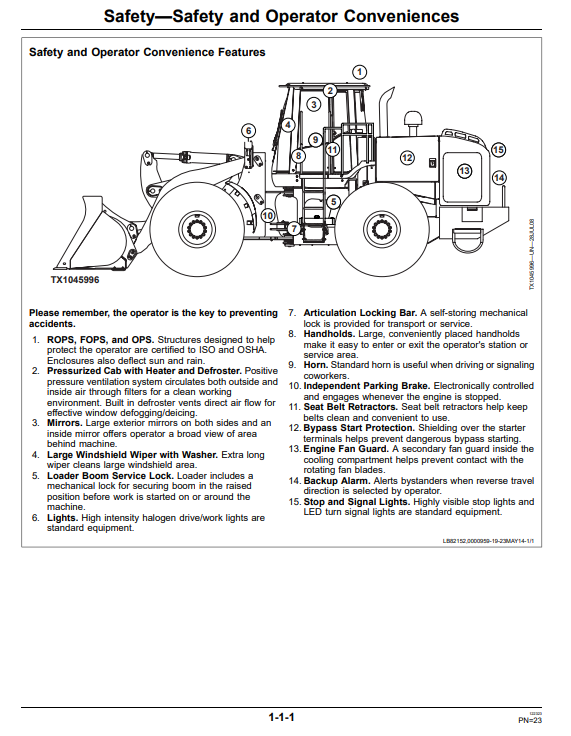 JOHN DEERE 824K 4WD LOADER OPERATOR MANUAL OMT275041