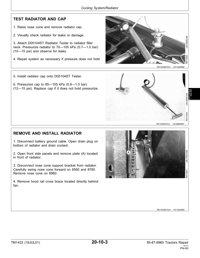 JOHN DEERE 8560, 8760 AND 8960 TRACTOR REPAIR MANUAL TM1433