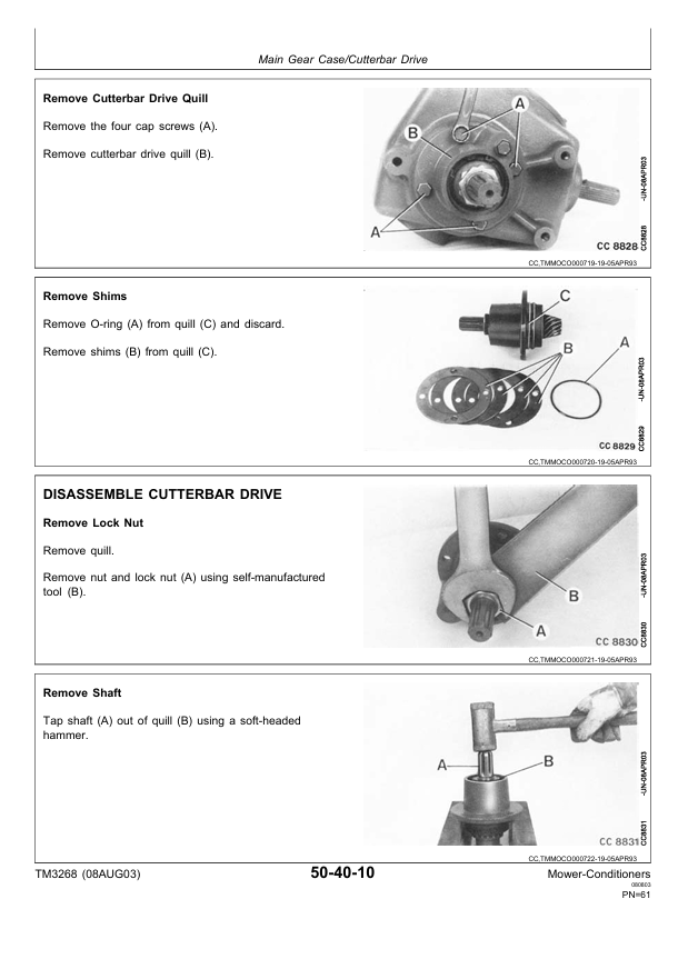 JOHN DEERE 1350, 1360, 1460 AND 1470 MOWER-CONDITIONER TECHNICAL MANUAL TM3268