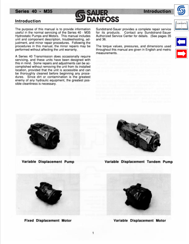 Mustang Sauer Danfoss Pump Series 40 M35 Service Manual 50940357 PDF