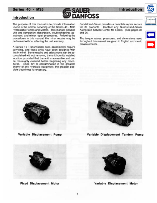 Mustang Sauer Danfoss Pump Series 40 M35 Service Manual 50940357 PDF