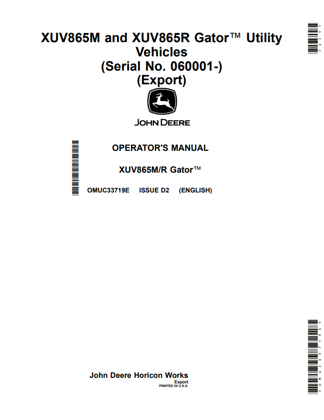 JOHN DEERE XUV865M AND XUV865R GATOR™ UTILITY VEHICLES OPERATOR MANUAL OMUC33719E
