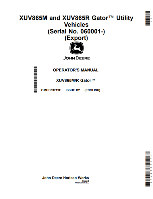JOHN DEERE XUV865M AND XUV865R GATOR™ UTILITY VEHICLES OPERATOR MANUAL OMUC33719E