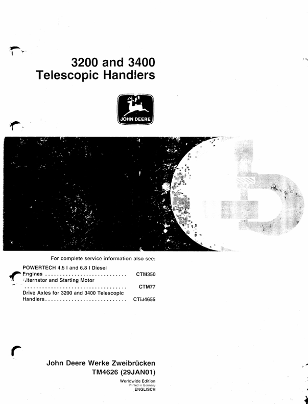 JOHN DEERE 3200 AND 3400 TELESCOPIC HANDLER TECHNICAL MANUAL TM4626