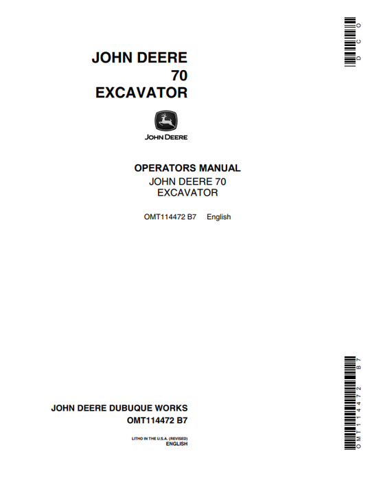 JOHN DEERE 70 EXCAVATOR OPERATOR MANUAL OMT114472