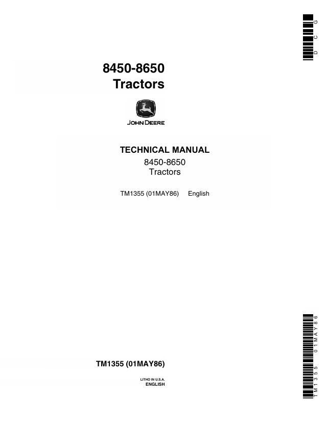 JOHN DEERE 8450 AND 8650 TRACTOR TECHNICAL MANUAL TM1355