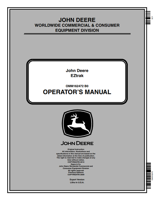 JOHN DEERE Z425 EZTRAK OPERATOR MANUAL OMM162472