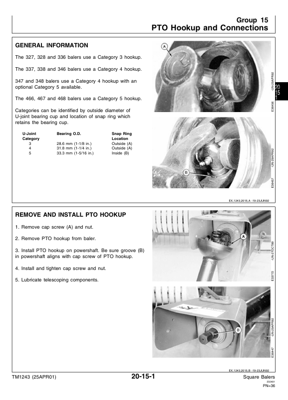 JOHN DEERE 327, 328, 336, 337, 338, 346, 347, 348, 466, 467, 468 SQUARE BALER TECHNICAL MANUAL TM1243