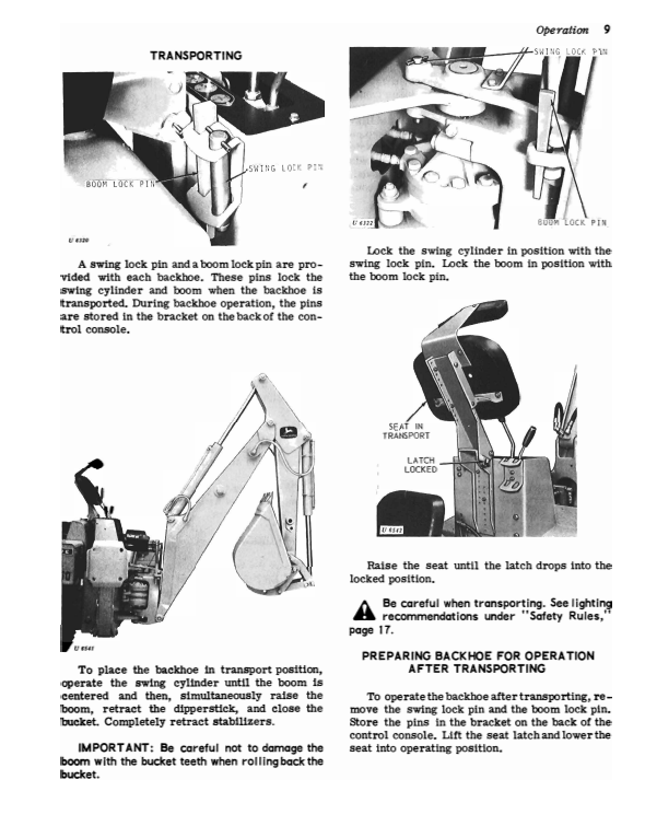 JOHN DEERE 93 SERIES A AND 95 SERIES A BACKHOE OPERATOR MANUAL OMT33825