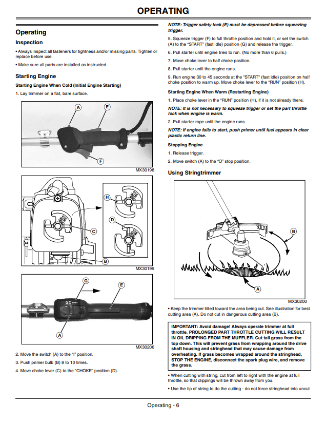 JOHN DEERE BRUSHCUTTER XT140LE - UT15226 OPERATOR MANUAL OMPS05083