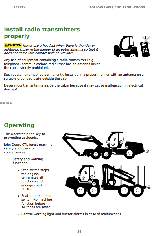 JOHN DEERE 2010H / 2510H FT4 FORWARDER OPERATOR INSTRUCTION MANUAL F743878