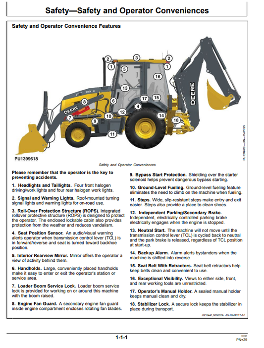 JOHN DEERE 310L EP BACKHOE LOADER OPERATOR MANUAL OMT410085X19