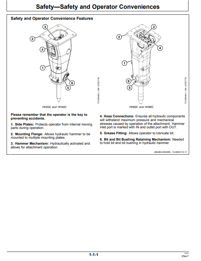 JOHN DEERE HH20C, HH40C, HH60C, AND HH80C HYDRAULIC HAMMER OPERATOR MANUAL OMT372742X19