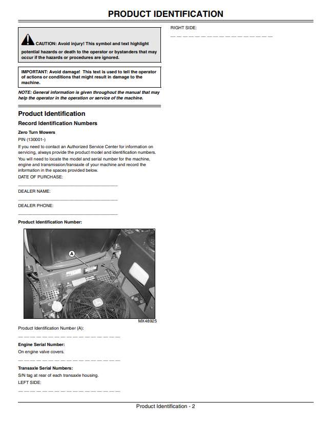 JOHN DEERE Z425, Z645 EZTRAK OPERATOR MANUAL OMM166325