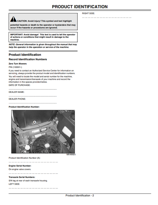 JOHN DEERE Z425, Z645 EZTRAK OPERATOR MANUAL OMM166325