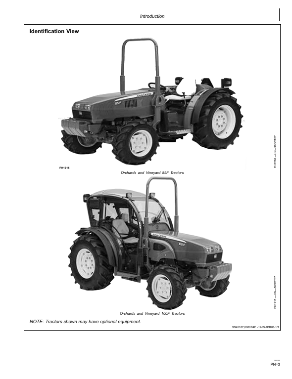 JOHN DEERE 85F, 100F ORCHAD AND VINEYARD TRACTOR OPERATOR MANUAL OMRE280705