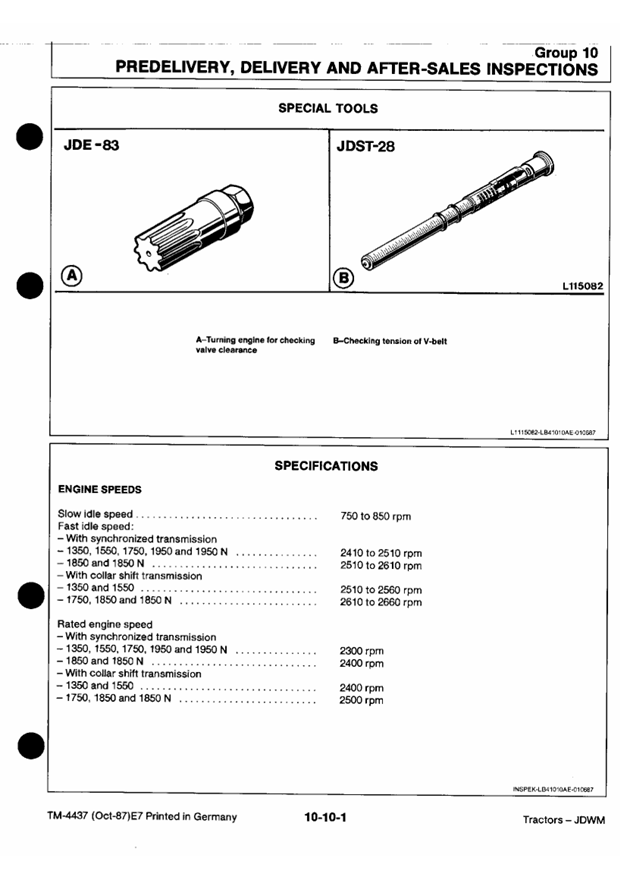 JOHN DEERE 1350, 1550, 1750, 1850, 1850N, 1950 AND 1950N TRACTOR REPAIR MANUAL TM4437