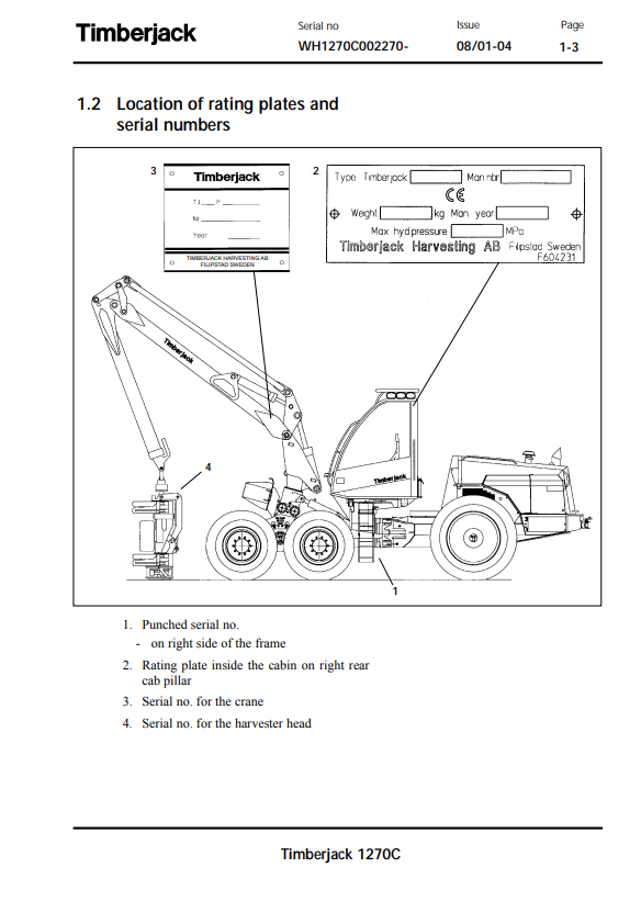 JOHN DEERE 1270C TIMBERJACK HARVESTER (TIMBERMATICZ 300) OPERATOR AND MAINTENANCE MANUAL F062378