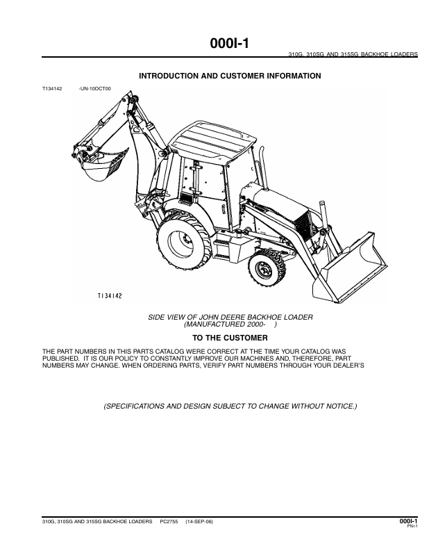JOHN DEERE 310G,310SG AND 315SG BACKHOE LOADER PARTS CATALOG MANUAL PC2755
