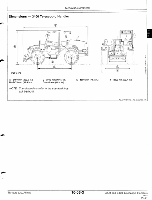 JOHN DEERE 3200 AND 3400 TELESCOPIC HANDLER TECHNICAL MANUAL TM4626