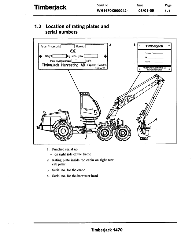 JOHN DEERE TIMBERJACK 1470 HARVESTER OPERATOR MANUAL F062401
