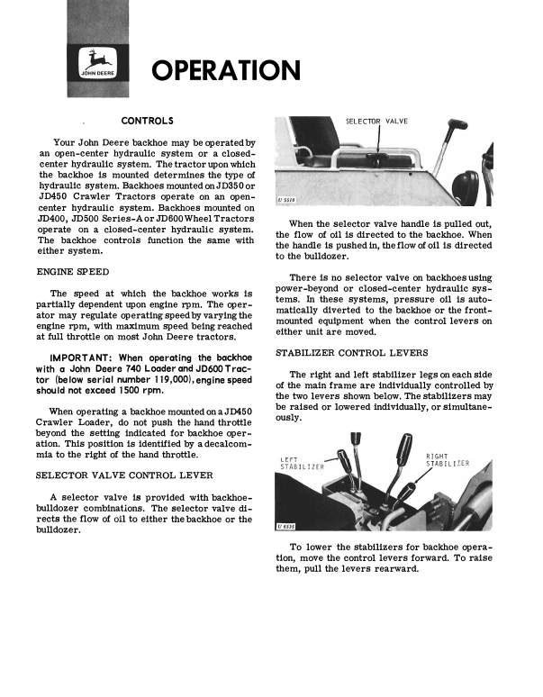 JOHN DEERE 93 SERIES A AND 95 SERIES A BACKHOES OPERATOR MANUAL OMT33825