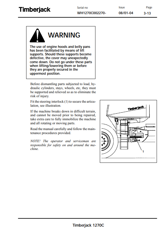 JOHN DEERE 1270C TIMBERJACK HARVESTER (TIMBERMATICZ 300) OPERATOR AND MAINTENANCE MANUAL F062378