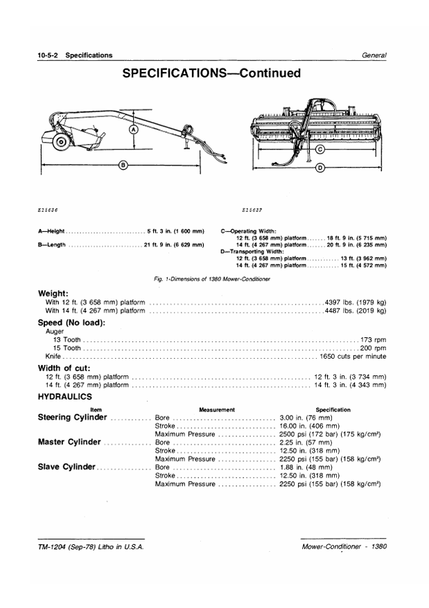 JOHN DEERE 1380 MOWER-CONDITIONER TECHNICAL MANUAL TM1204