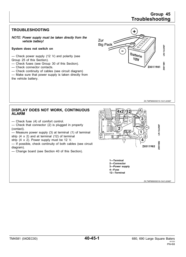 JOHN DEERE 680, 690, 680 AND 690 MULTICUT LARGE SQUARE BALER TECHNICAL MANUAL TM4581