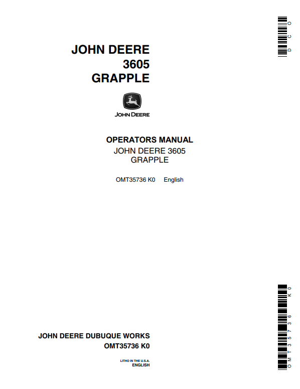 JOHN DEERE 3605 GRAPPLE OPERATOR MANUAL OMT35736