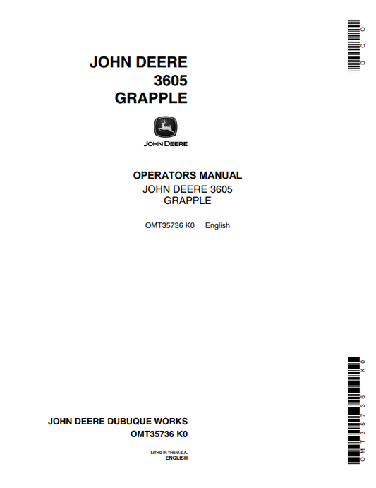 JOHN DEERE 3605 GRAPPLE OPERATOR MANUAL OMT35736