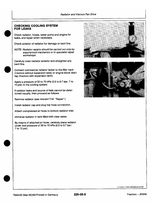 JOHN DEERE 1350, 1550, 1750, 1850, 1950, 2250, 2450, 2650, 2850, 3050, 3350 AND 3650 TRACTOR OPERATION AND TEST MANUAL TM4446