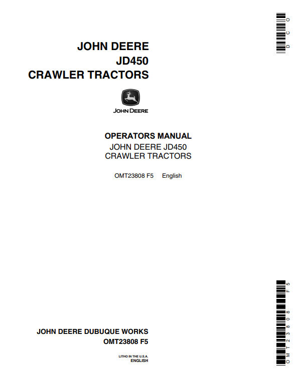 JOHN DEERE JD450 CRAWLER TRACTOR OPERATOR MANUAL OMT23808