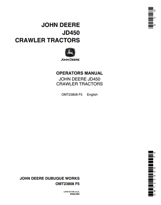 JOHN DEERE JD450 CRAWLER TRACTOR OPERATOR MANUAL OMT23808